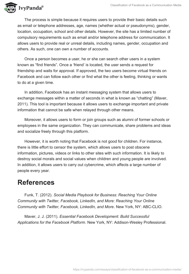 Classification of Facebook as a Communication Media. Page 2