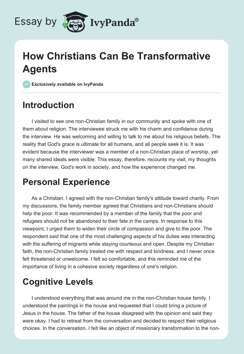 How Christians Can Be Transformative Agents. Page 1