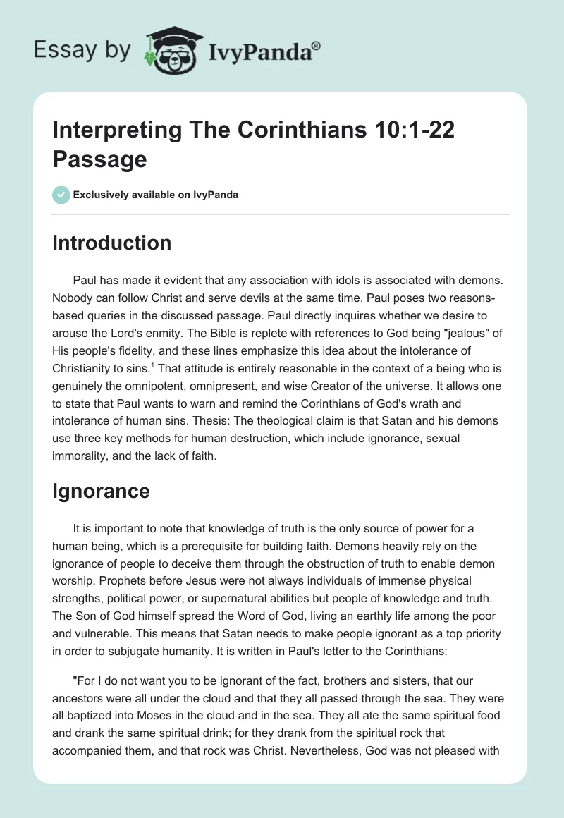 Interpreting The Corinthians 10:1-22 Passage. Page 1