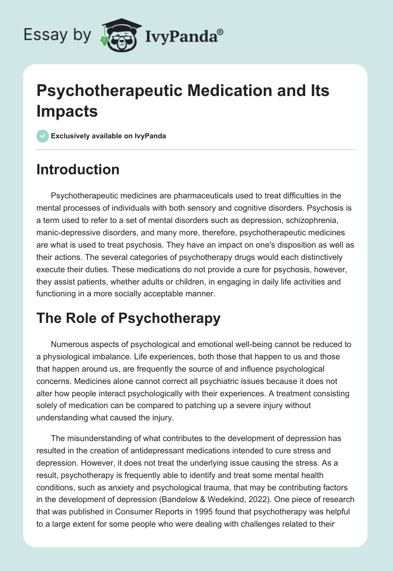 Psychotherapeutic Medication and Its Impacts. Page 1