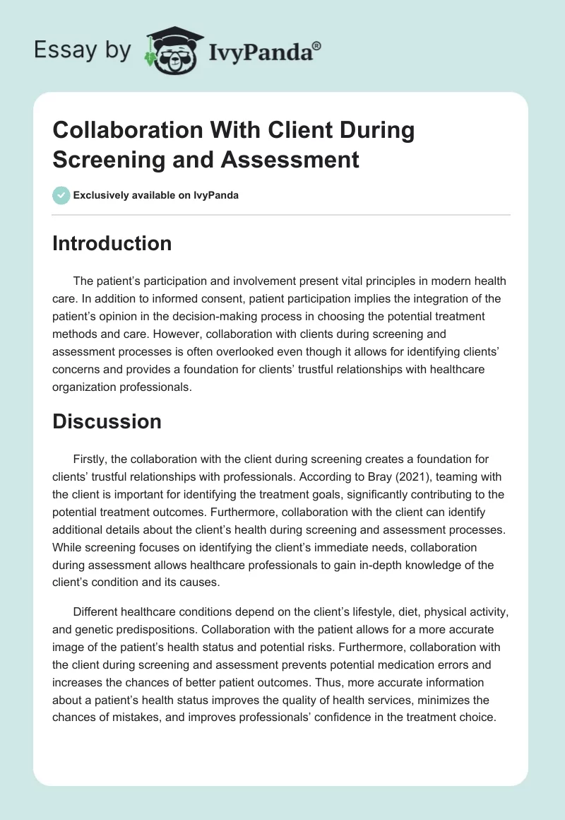 Collaboration With Client During Screening and Assessment. Page 1