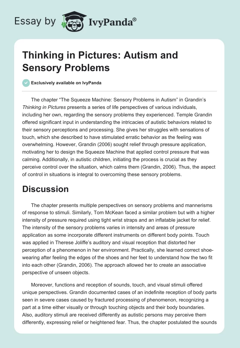 Thinking in Pictures: Autism and Sensory Problems. Page 1
