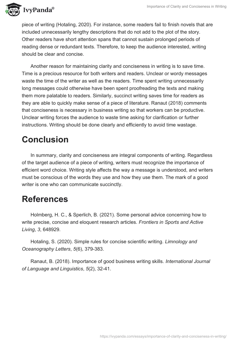Importance of Clarity and Conciseness in Writing. Page 2