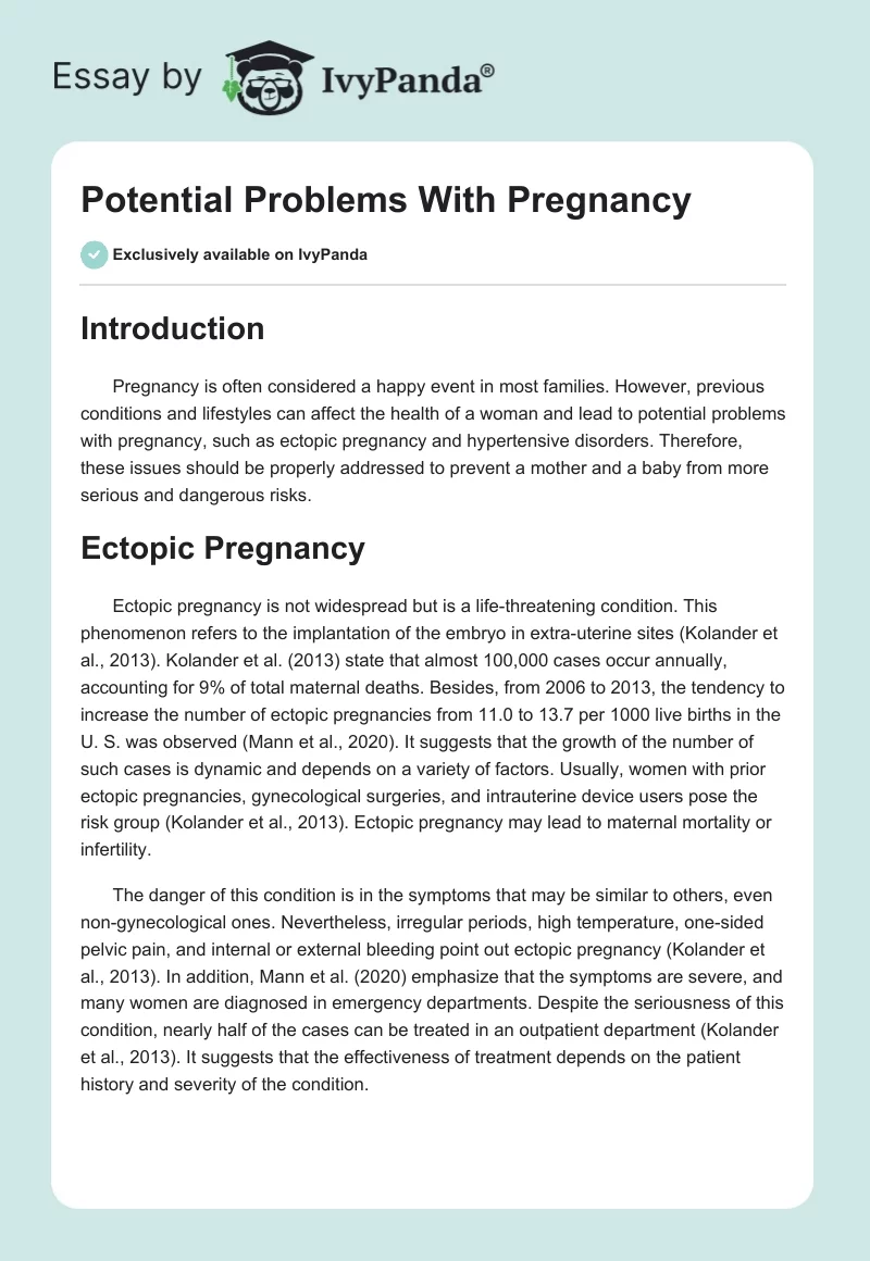 Potential Problems With Pregnancy. Page 1