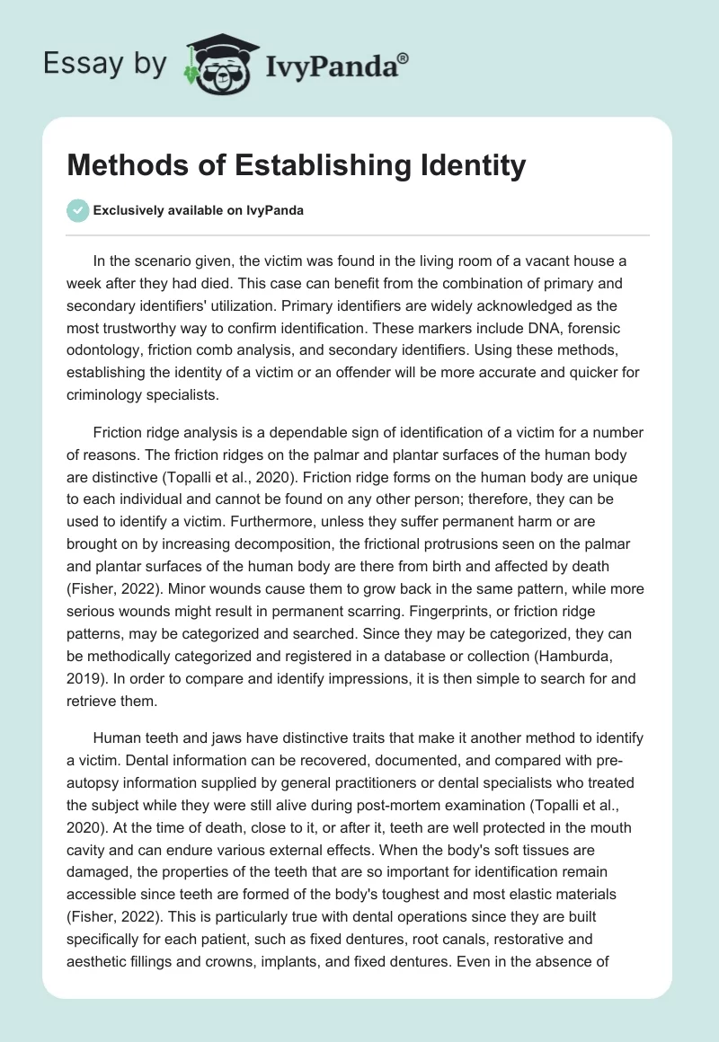 Methods of Establishing Identity. Page 1