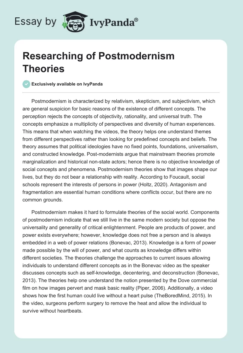 Researching of Postmodernism Theories. Page 1
