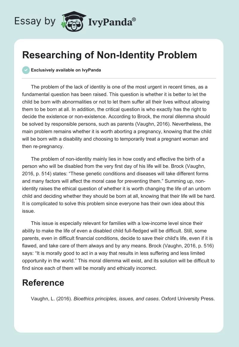 Researching of Non-Identity Problem. Page 1