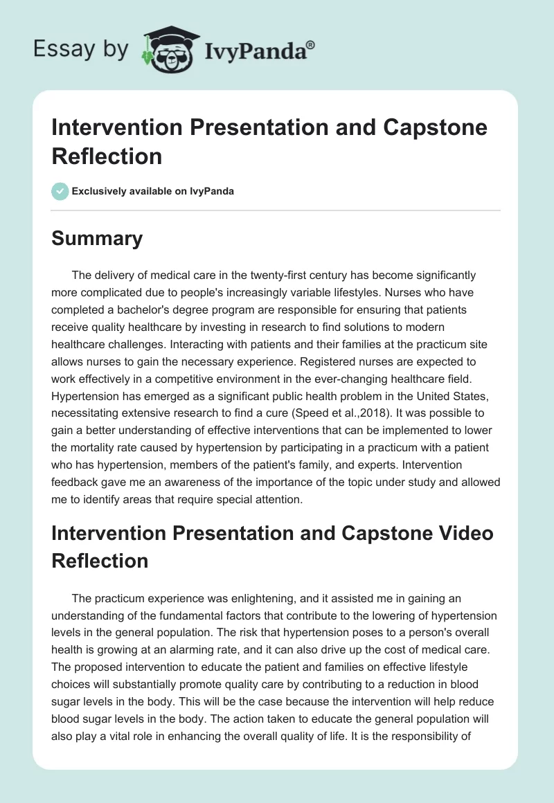Intervention Presentation and Capstone Reflection. Page 1