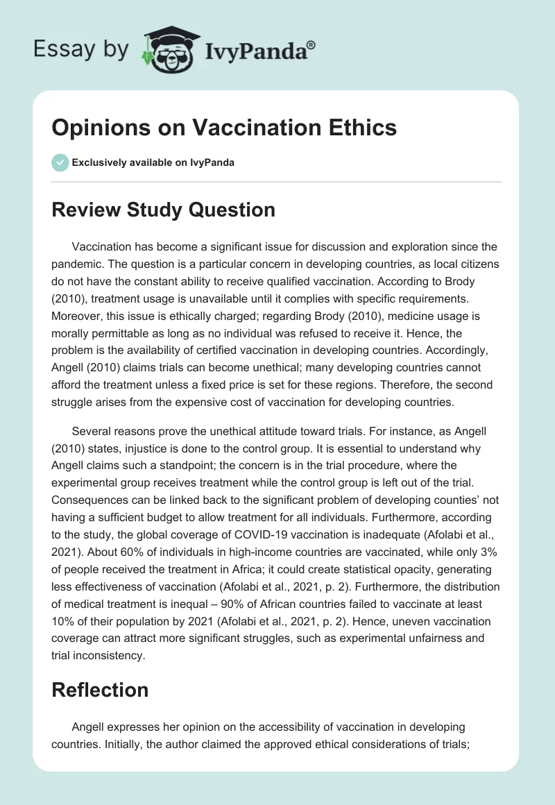 Opinions on Vaccination Ethics. Page 1
