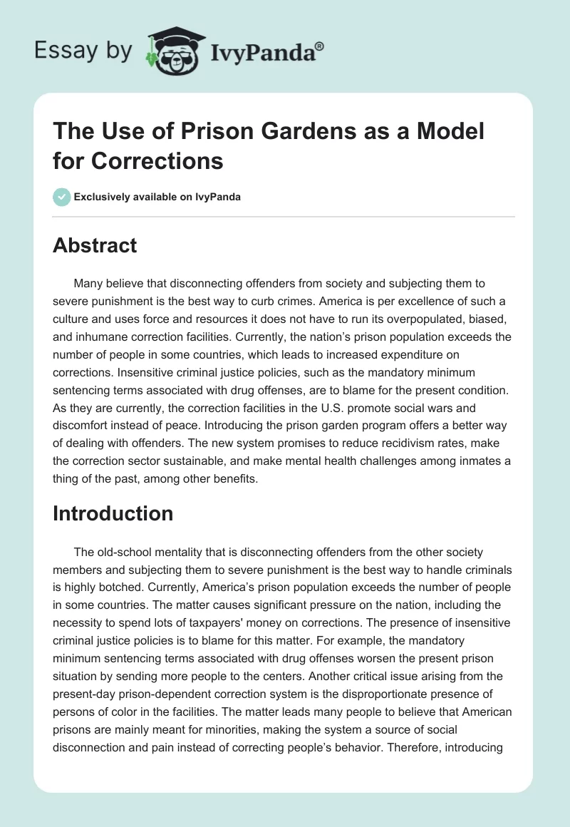 The Use of Prison Gardens as a Model for Corrections. Page 1