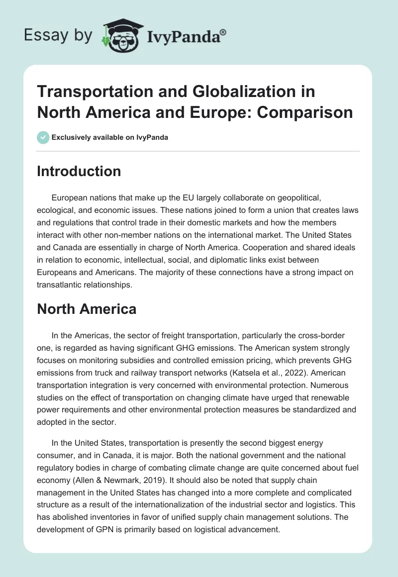Transportation and Globalization in North America and Europe: Comparison. Page 1