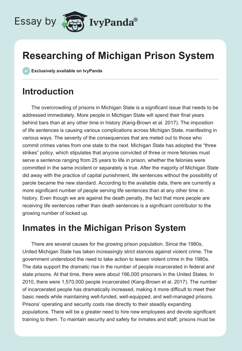 Researching of Michigan Prison System. Page 1