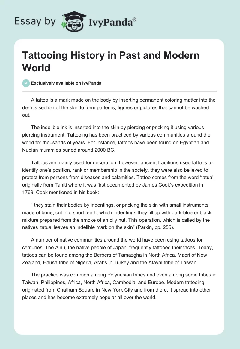 Tattooing History in Past and Modern World. Page 1