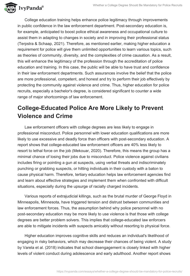 Whether a College Degree Should Be Mandatory for Police Recruits. Page 4