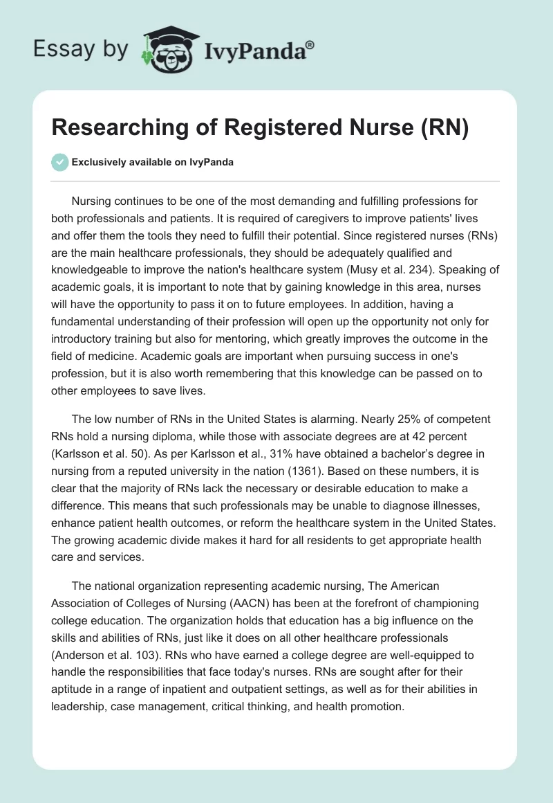 Researching of Registered Nurse (RN). Page 1