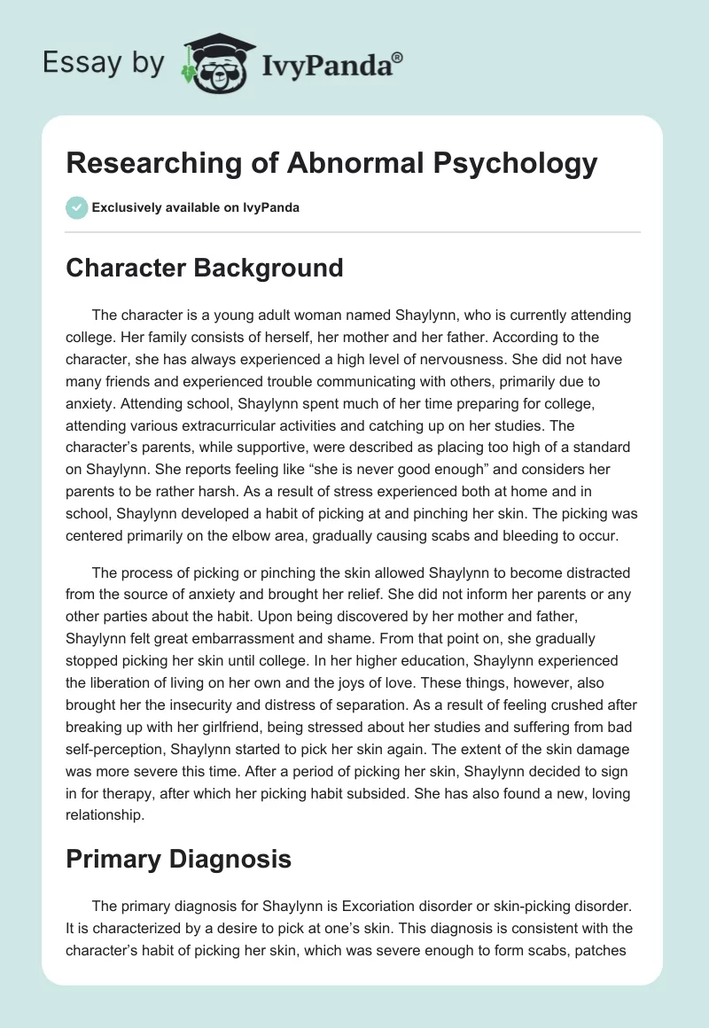 Researching of Abnormal Psychology. Page 1