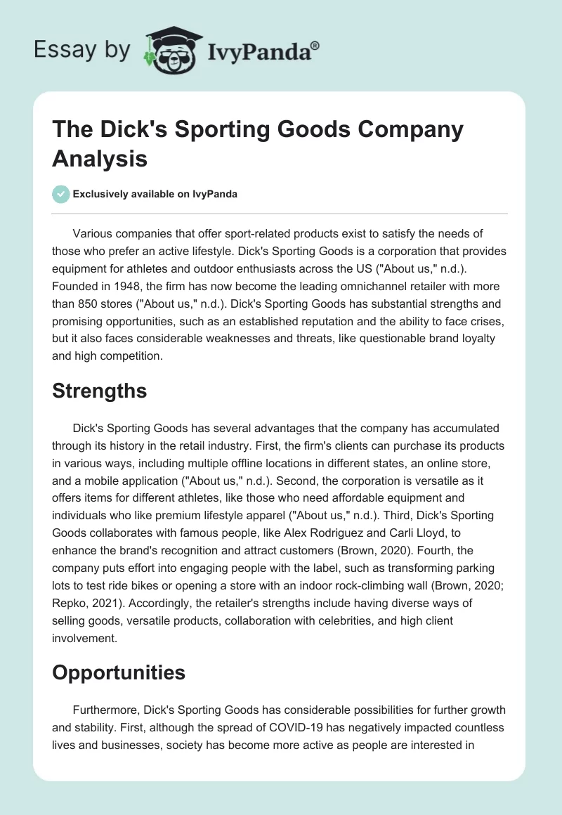 The Dick's Sporting Goods Company Analysis. Page 1