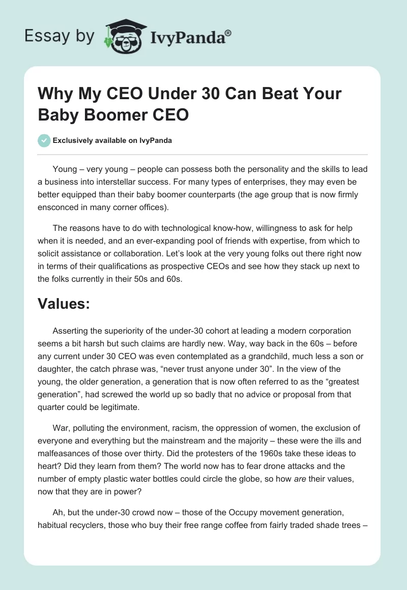 Why My CEO Under 30 Can Beat Your Baby Boomer CEO. Page 1