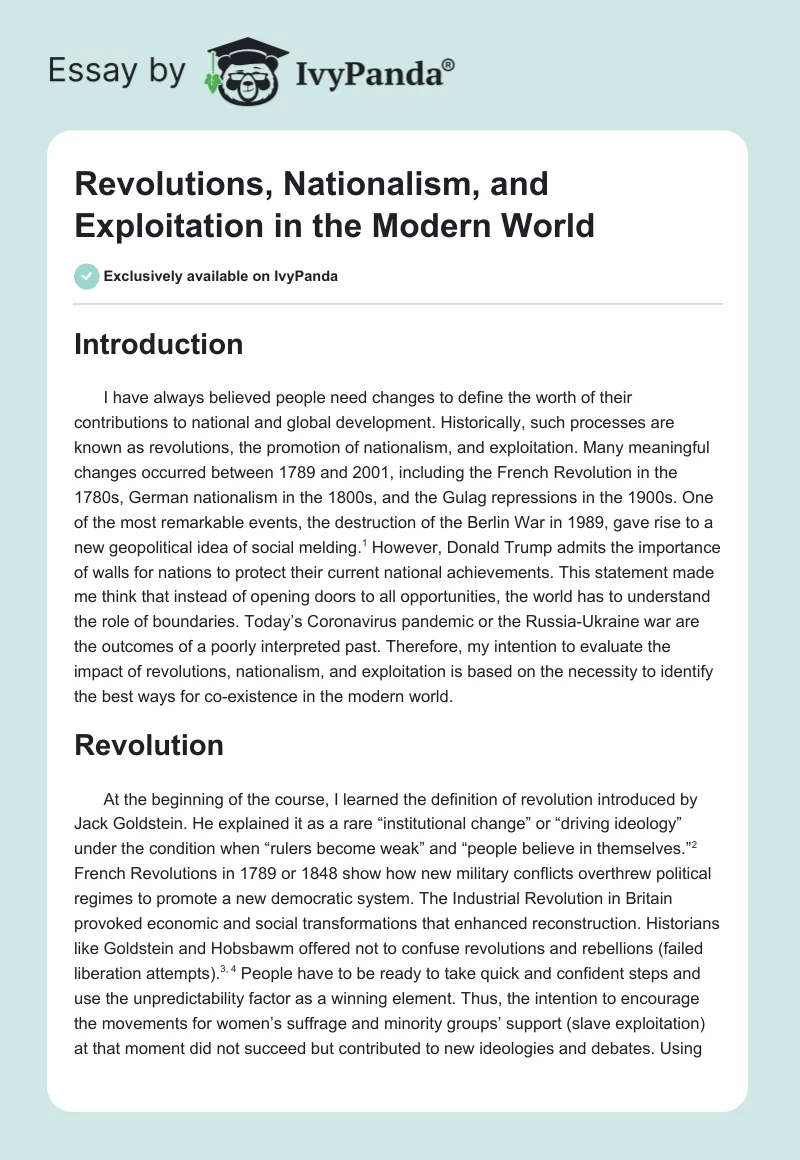 Revolutions, Nationalism, and Exploitation in the Modern World. Page 1