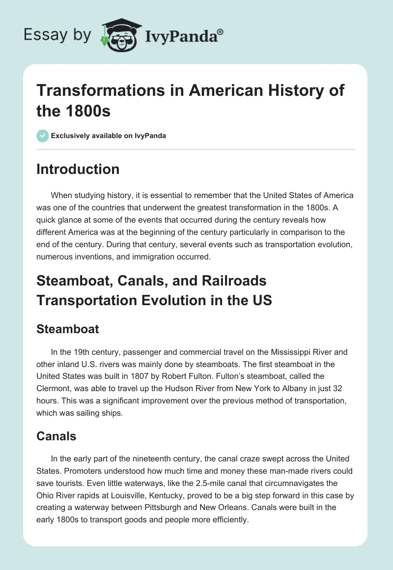 Transformations in American History of the 1800s. Page 1