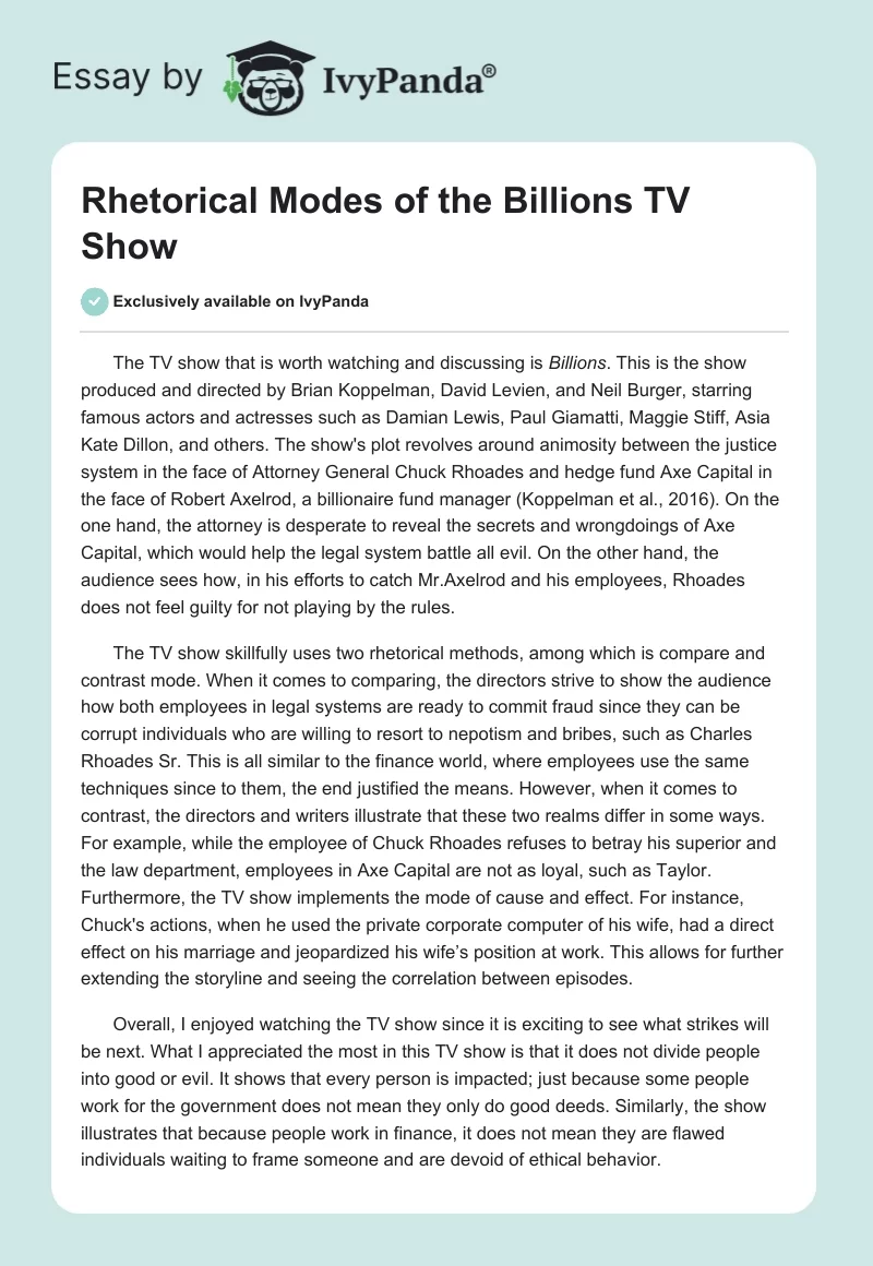 Rhetorical Modes of the "Billions" TV Show. Page 1
