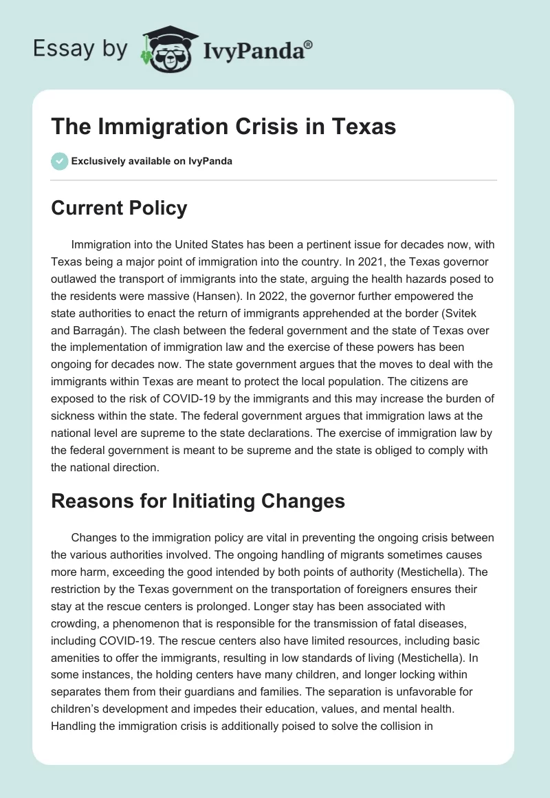 The Immigration Crisis in Texas. Page 1