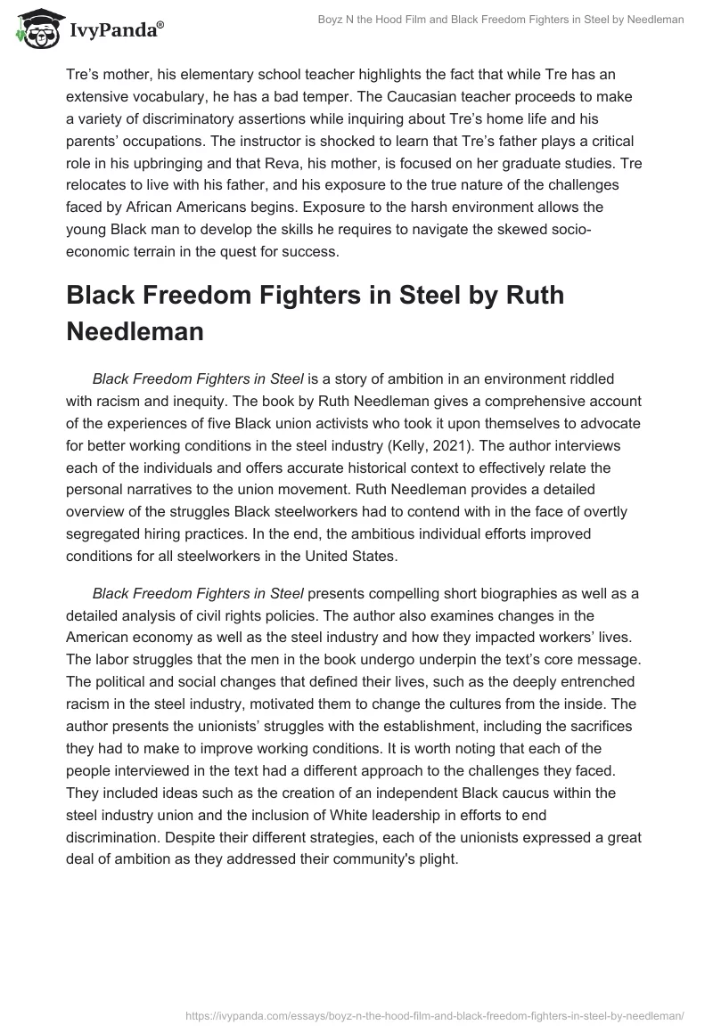 "Boyz N the Hood" Film and "Black Freedom Fighters in Steel" by Needleman. Page 2