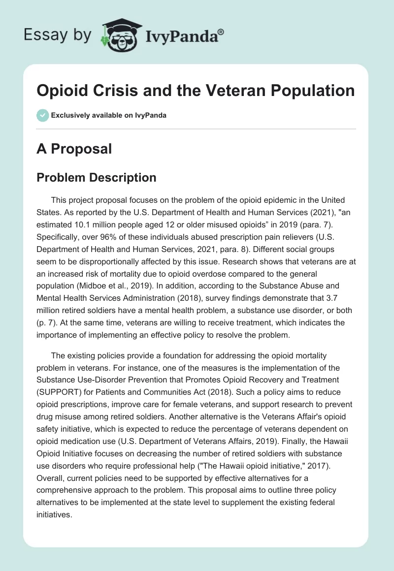 Opioid Crisis and the Veteran Population. Page 1