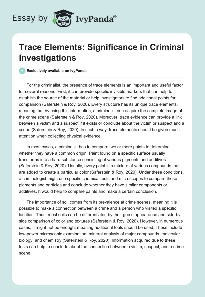 Trace Elements: Significance in Criminal Investigations. Page 1