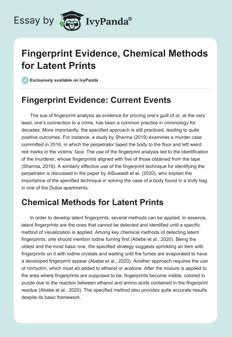 Fingerprint Evidence, Chemical Methods for Latent Prints. Page 1