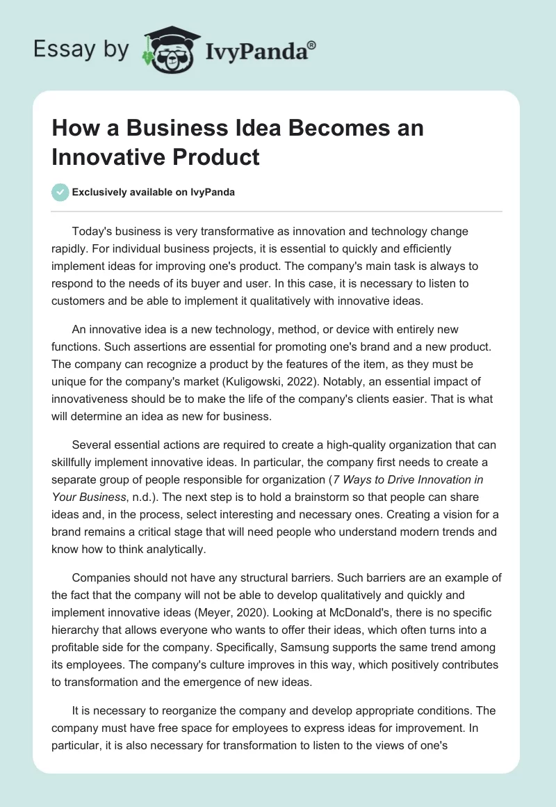 How a Business Idea Becomes an Innovative Product. Page 1