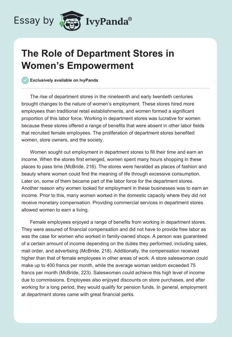 The Role of Department Stores in Women’s Empowerment. Page 1