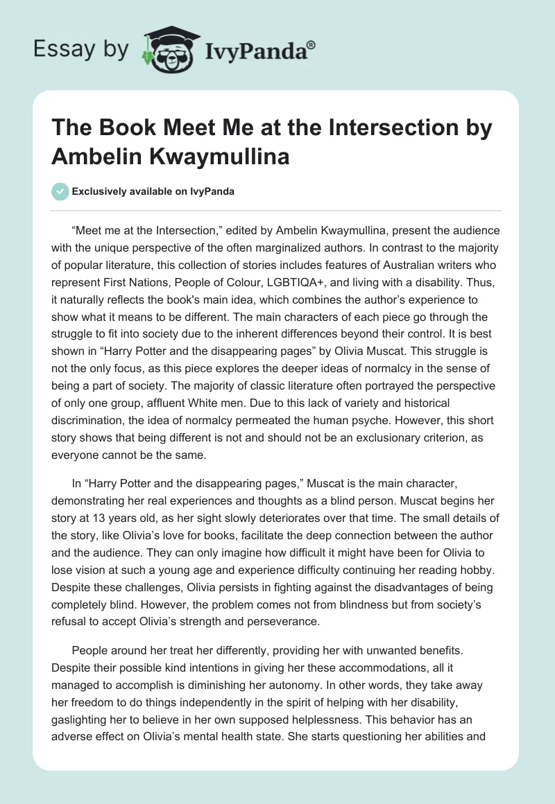 The Book "Meet Me at the Intersection" by Ambelin Kwaymullina. Page 1
