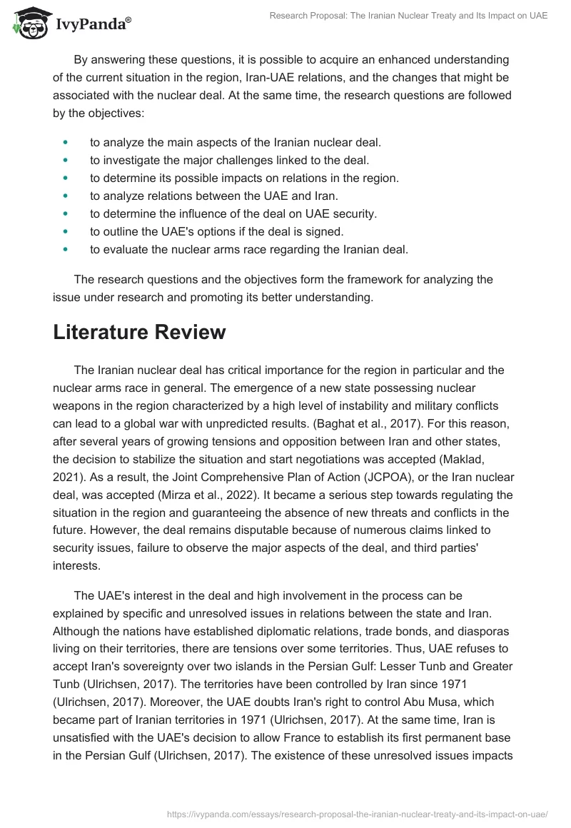 Research Proposal: The Iranian Nuclear Treaty and Its Impact on UAE. Page 2
