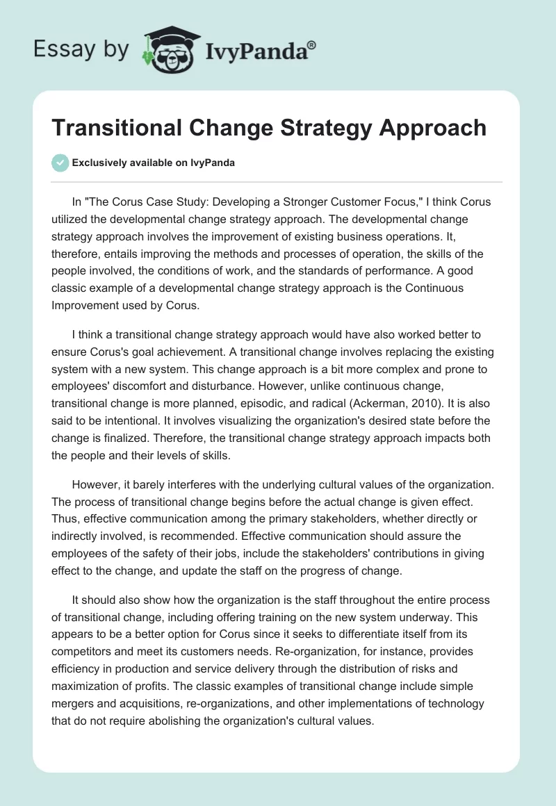 Transitional Change Strategy Approach. Page 1