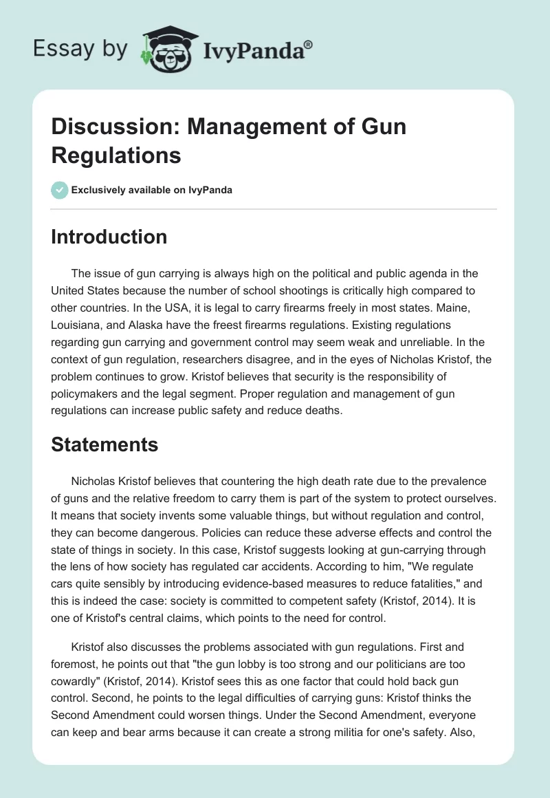 Discussion: Management of Gun Regulations. Page 1