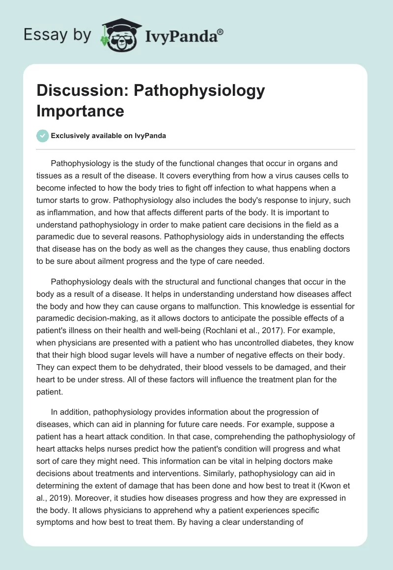 Discussion: Pathophysiology Importance. Page 1