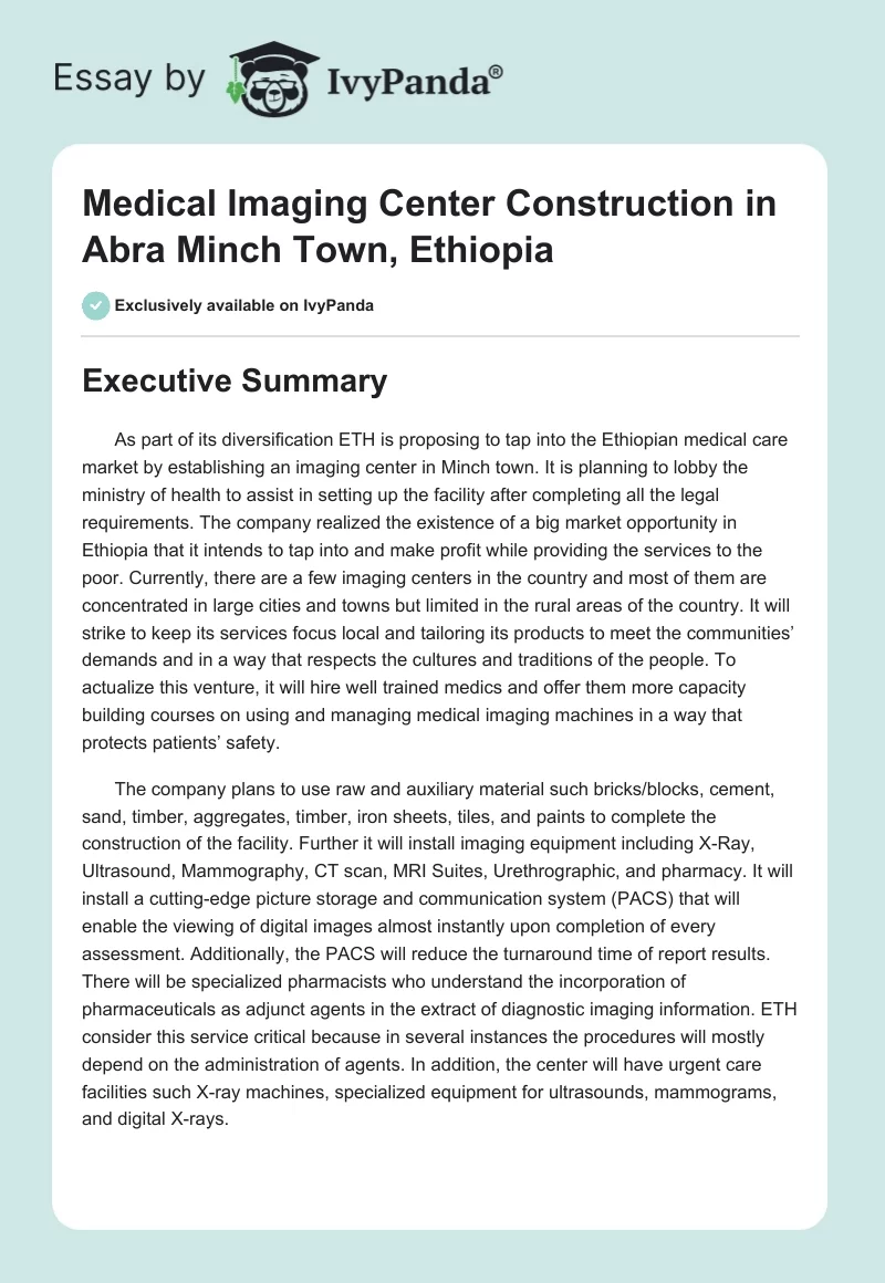 Medical Imaging Center Construction in Abra Minch Town, Ethiopia. Page 1