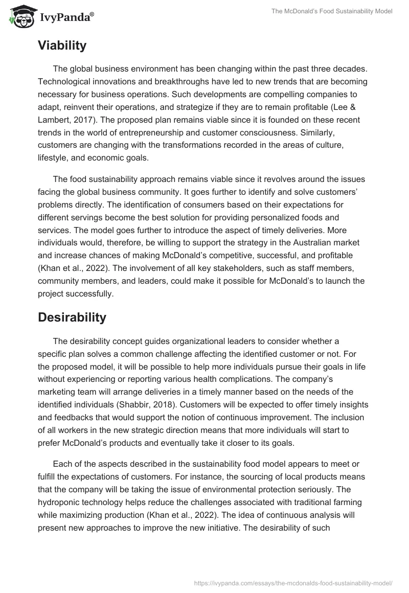 The McDonald’s Food Sustainability Model. Page 5