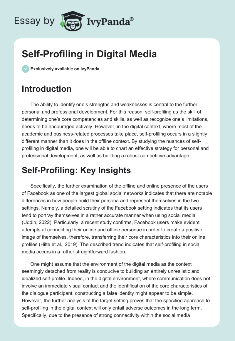 Self-Profiling in Digital Media. Page 1