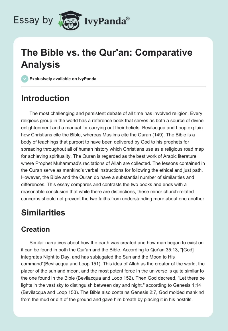 The Bible vs. the Qur'an: Comparative Analysis. Page 1