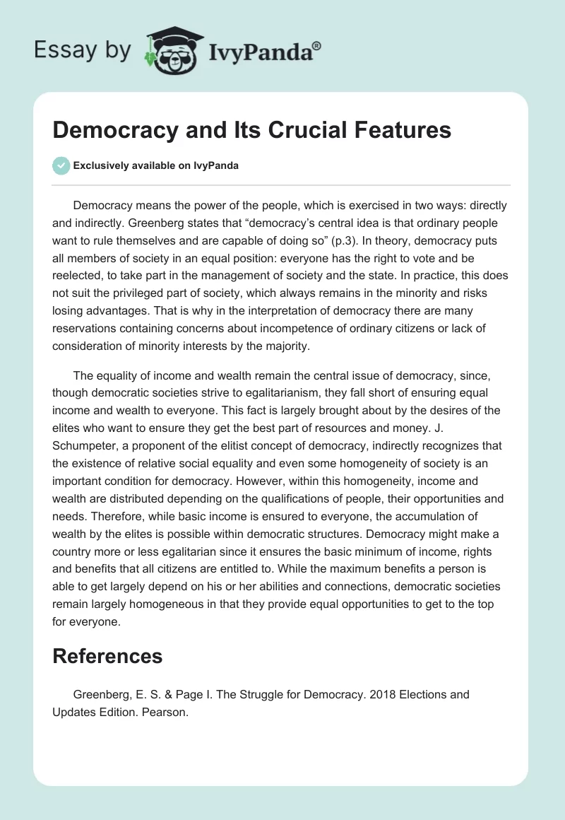 Democracy and Its Crucial Features. Page 1