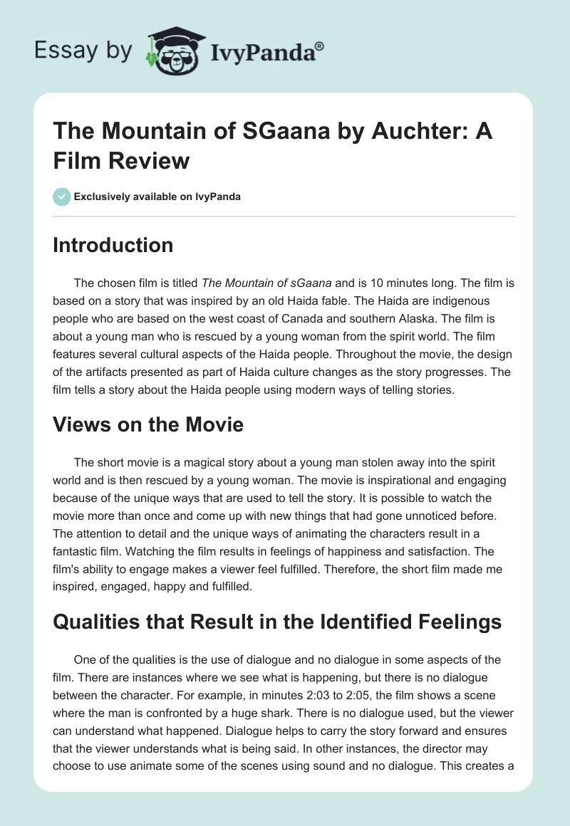 "The Mountain of Sgaana" by Auchter: A Film Review. Page 1
