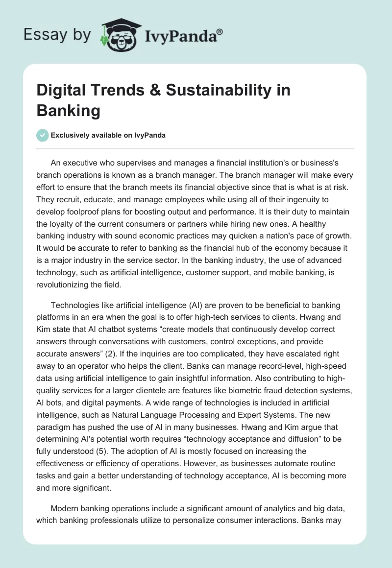 Digital Trends & Sustainability in Banking. Page 1