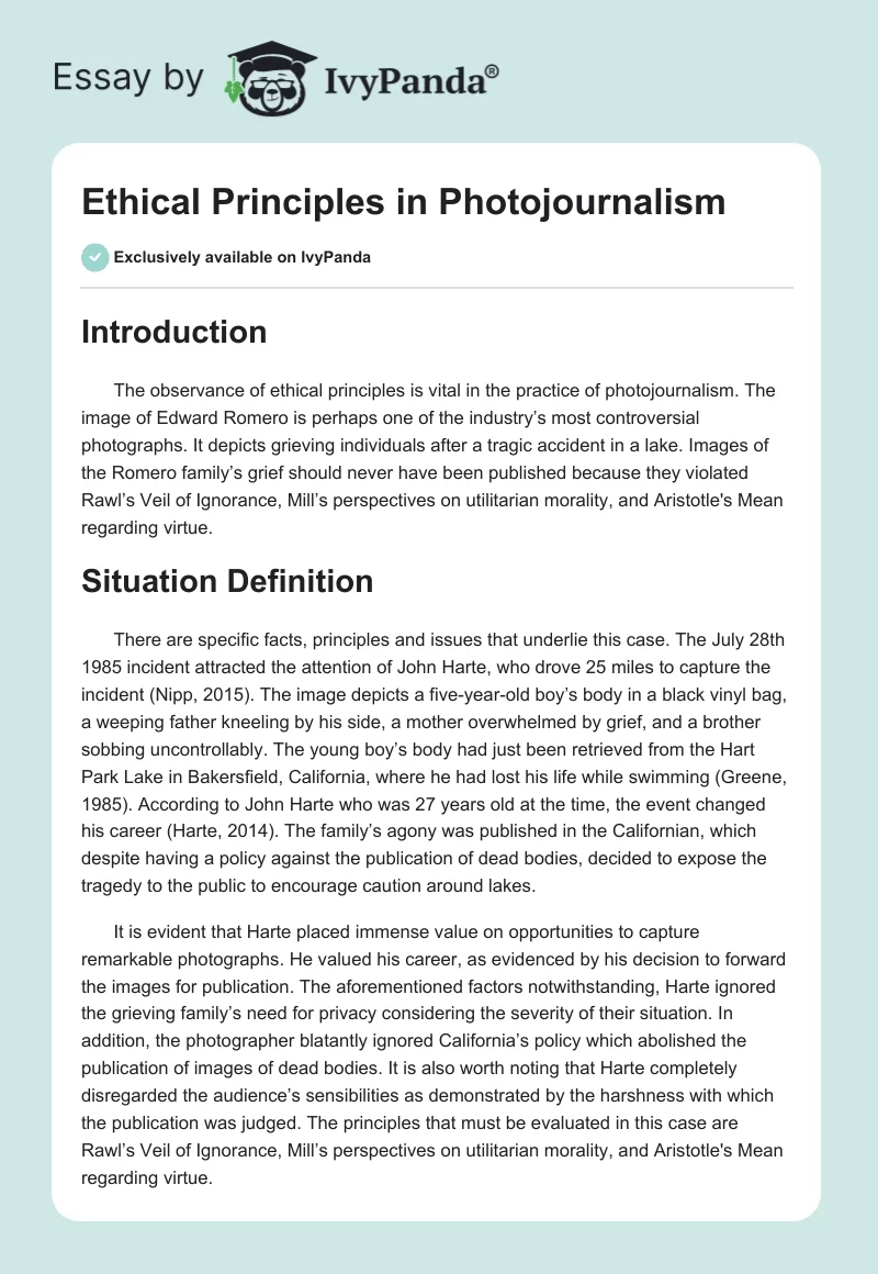Ethical Principles in Photojournalism. Page 1