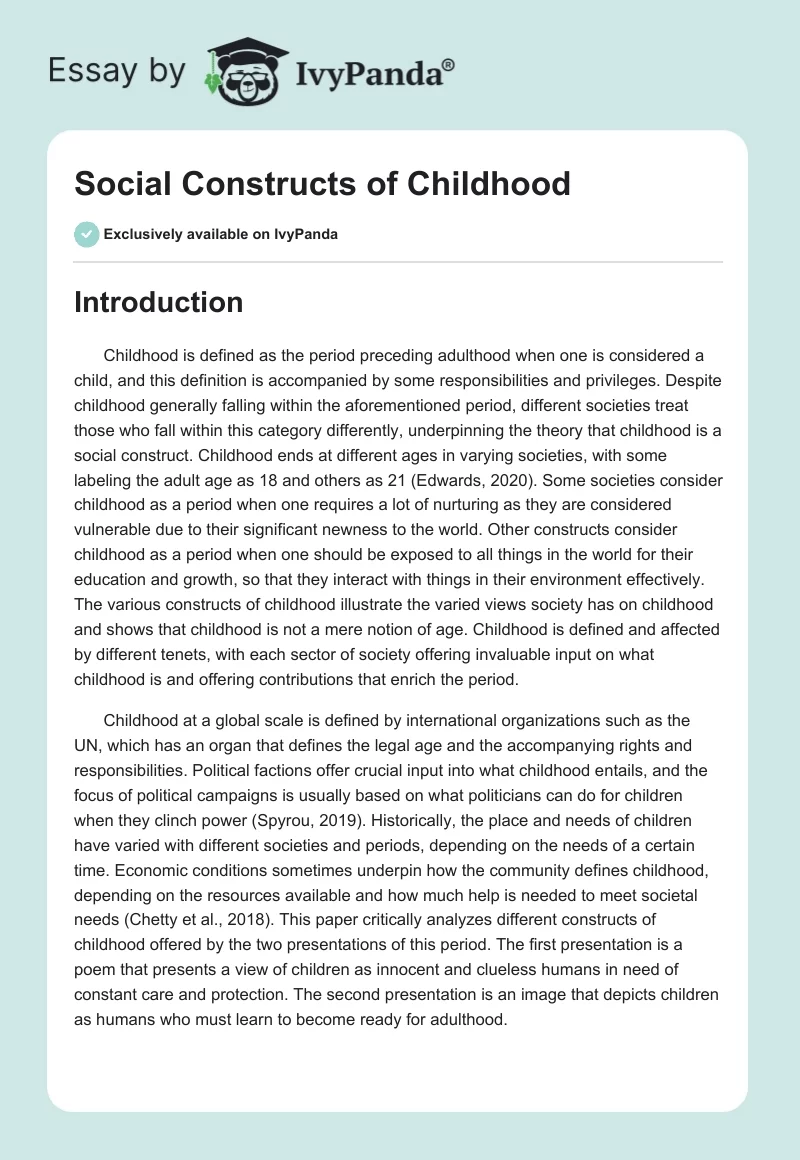 Social Constructs of Childhood. Page 1