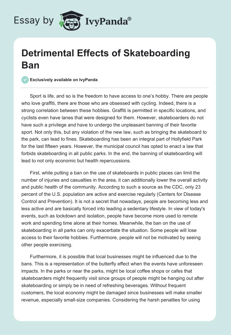 Detrimental Effects of Skateboarding Ban. Page 1