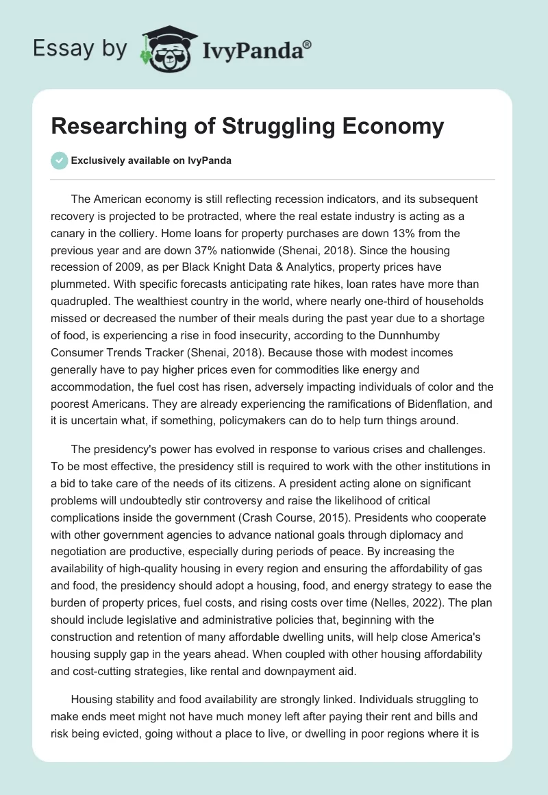Researching of Struggling Economy. Page 1