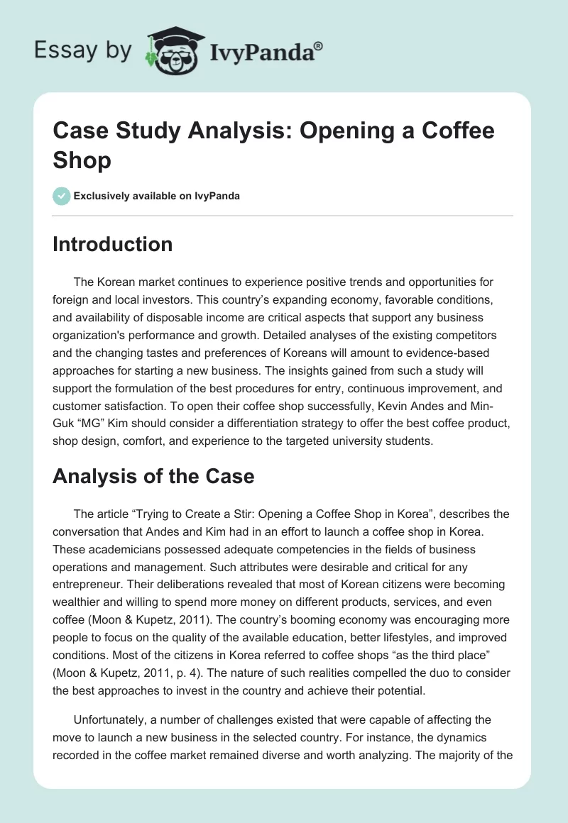 Case Study Analysis: Opening a Coffee Shop. Page 1