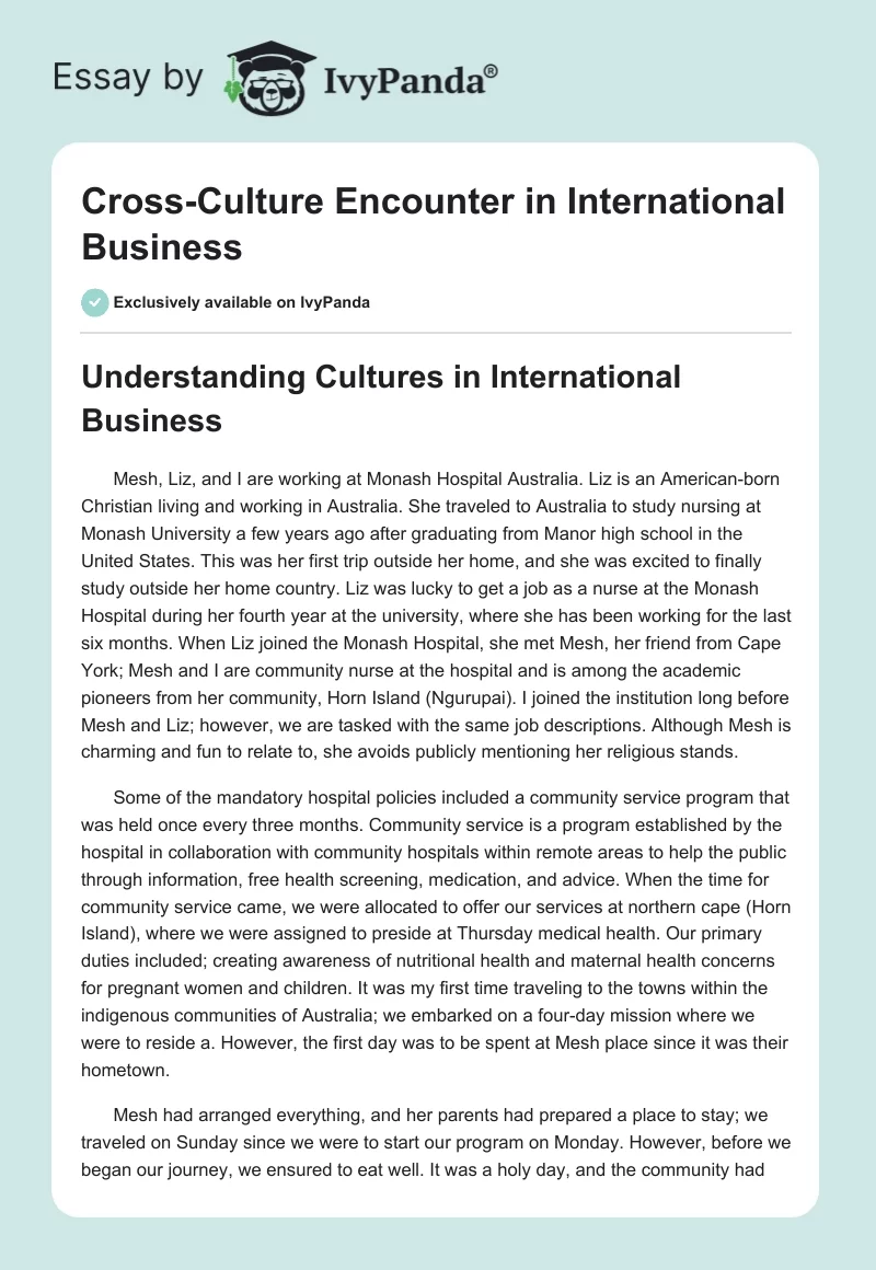 Cross-Culture Encounter in International Business. Page 1